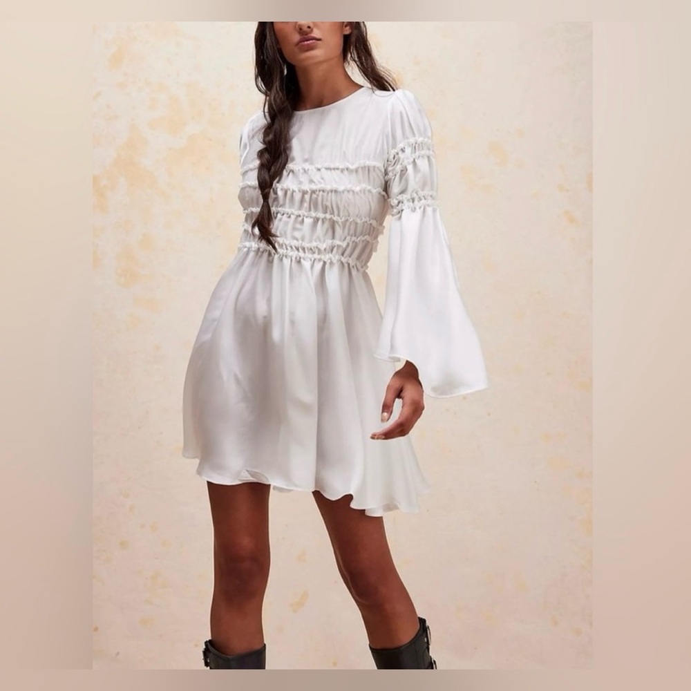 Georgia Hardinge • White Astra Mini Dress Starlet Bodice Shirring Size Med 6-10